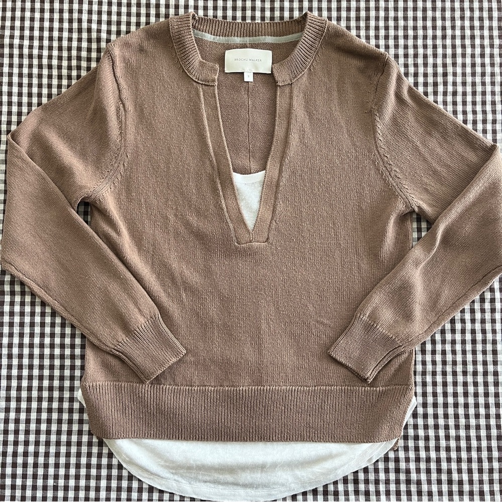 Brochu Walker Size Small Layered Cotton/Linen Henley Sweater Top
